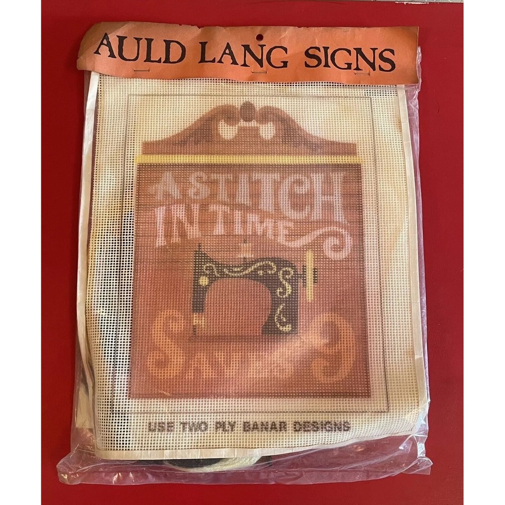 Vintage Auld Lang Needlepoint Kit Sewing Machine A Stitch In Time Saves Nine